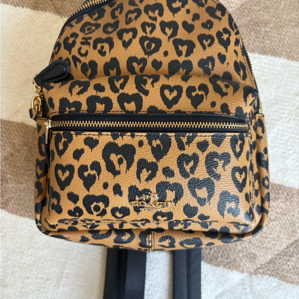 Coach Tan and Black Leopard Backpack
